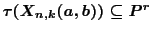$\tau (X_{n,k}(a,b)) \subseteq \mathbb {P}^r$
