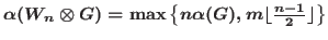 $\alpha(W_n \otimes G)=\max \big\{n\alpha(G),\\ m\lfloor\frac{n-1}{2}\rfloor \big\}$